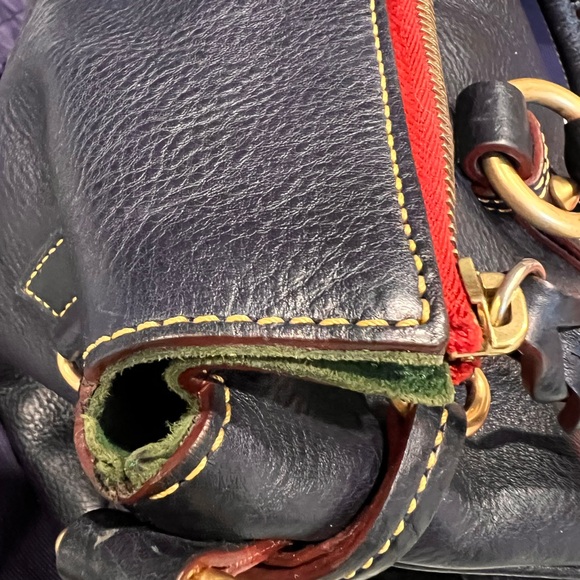 Dooney & Bourke NAVY Florentine Tasseled Pebbled Leather Satchel EUC - Picture 10 of 12
